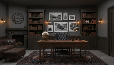 Modern professional home office workspace and contemporary desk setup interior.