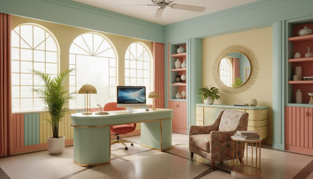 Modern professional home office workspace and contemporary desk setup interior.