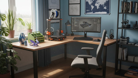 Modern professional home office workspace and contemporary desk setup interior.