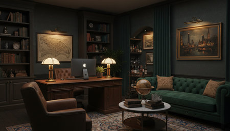 Modern professional home office workspace and contemporary desk setup interior.