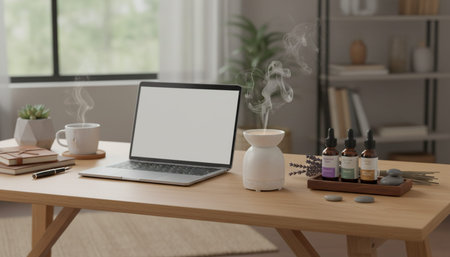 Modern professional home office workspace and contemporary desk setup interior.