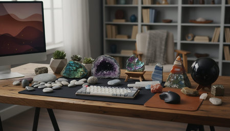 Modern professional home office workspace and contemporary desk setup interior.