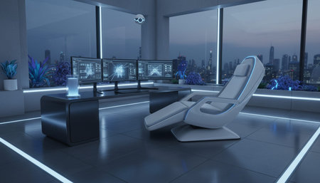 Modern professional home office workspace and contemporary desk setup interior.