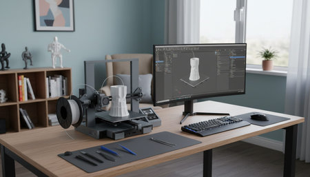 Modern professional home office workspace and contemporary desk setup interior.