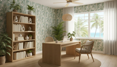 Modern professional home office workspace and contemporary desk setup interior.