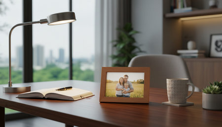 Modern professional home office workspace and contemporary desk setup interior.