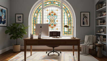 Modern professional home office workspace and contemporary desk setup interior.
