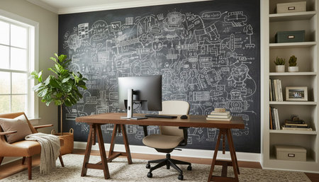 Modern professional home office workspace and contemporary desk setup interior.