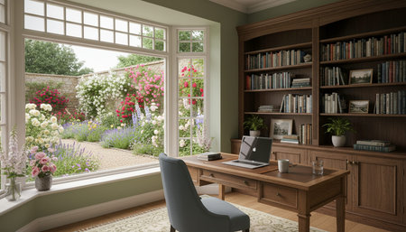 Modern professional home office workspace and contemporary desk setup interior.