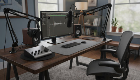 Modern professional home office workspace and contemporary desk setup interior.