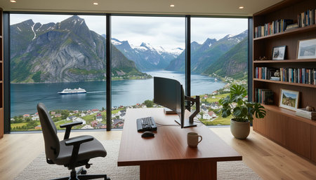Modern professional home office workspace and contemporary desk setup interior.