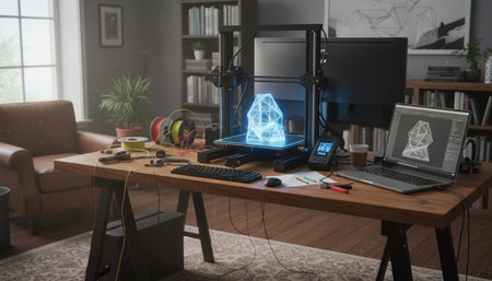 Modern professional home office workspace and contemporary desk setup interior.