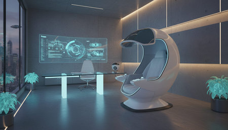 Modern professional home office workspace and contemporary desk setup interior.