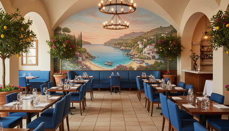 Opulent grand interior architecture for luxury hospitality and fine dining spaces.