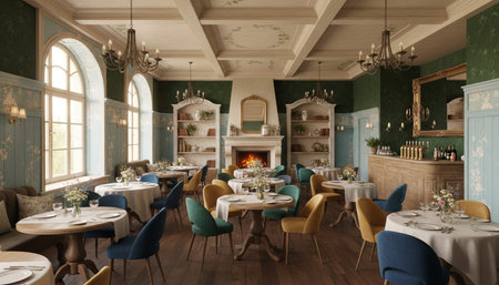 Opulent grand interior architecture for luxury hospitality and fine dining spaces.