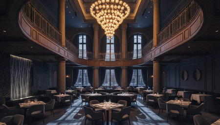 Opulent grand interior architecture for luxury hospitality and fine dining spaces.