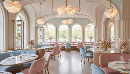 Opulent grand interior architecture for luxury hospitality and fine dining spaces.