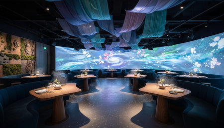 Opulent grand interior architecture for luxury hospitality and fine dining spaces.
