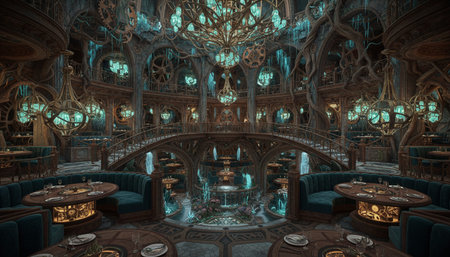 Opulent grand interior architecture for luxury hospitality and fine dining spaces.