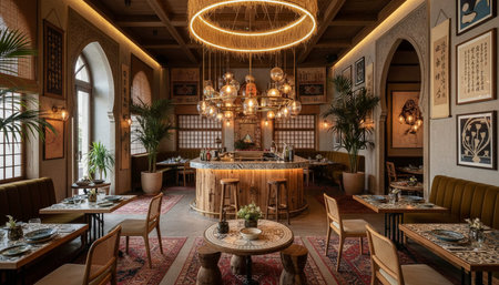 Opulent grand interior architecture for luxury hospitality and fine dining spaces.