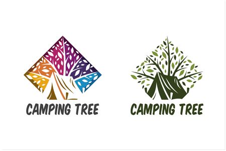 Camping Tree Square Logo Set of 2のイラスト素材