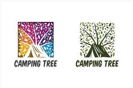 Camping Tree Square Logo Set of 2のイラスト素材