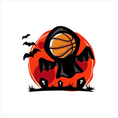 Basketball Halloween Moon Theme Vectorのイラスト素材