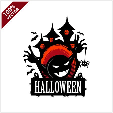 Halloween Skull Castle Vector Logoのイラスト素材