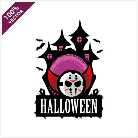Halloween Hockey Mask Castle Vector Logoのイラスト素材
