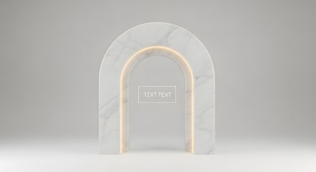 Marble arch frame with soft light accentuating abstract shape, clean lines lending minimalist style for product presentation or displayの素材