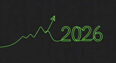 Business plan visualization demonstrates rising market trend and economic success concept for new year. Growth chart projection.の素材