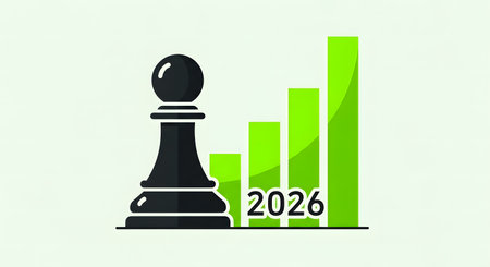 Strategic move planning represented by chess pawn. Financial success bar chart growth graph competition development concept.の素材