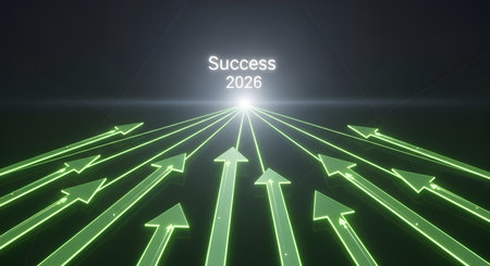 Upward pointing arrows symbolize success ambition direction progress toward bright future goals achievement development strategy 2026 concept.の素材