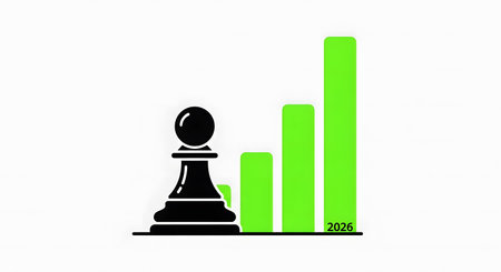 2026 business growth chart. Chess pawn strategy financial increase bar graph. Success progress planning target future data analysis report.の素材