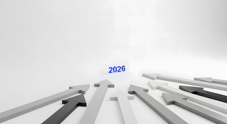 Upward trend market growth visualization target 2026. Multiple rising arrows business development financial aspiration success direction.の素材