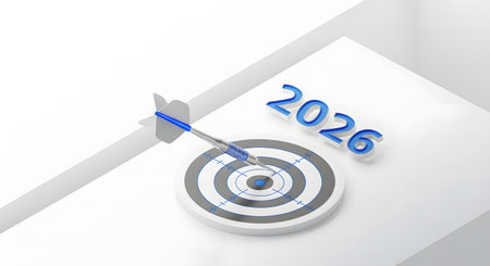Perfect aim hitting bullseye strategy precision concept. Setting future goals business objectives success motivation achievement focus.の素材