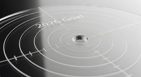 Achieving precise 2026 goals Conceptual target visualization Business strategy planning Focus on objective and accuracyの素材
