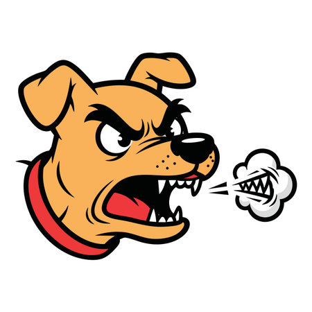 Angry aggressive dog head mascot cartoon character. Ferocious canine snarling growling steaming mad vector illustration design.のイラスト素材