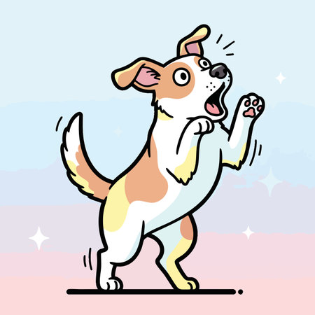 Excited puppy dog standing up and barking happy animal illustration cute cartoon character design pet background vector artのイラスト素材