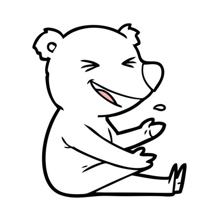Adorable bear mascot sitting down and showing joyful emotion. Funny polar animal character giggling with eyes closed line art.のイラスト素材