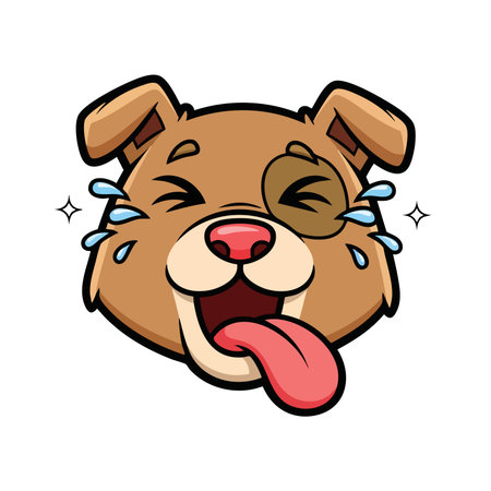 Cute puppy avatar smiling widely. Funny brown pet character mascot illustration. Dog emoji happy feeling vector.のイラスト素材