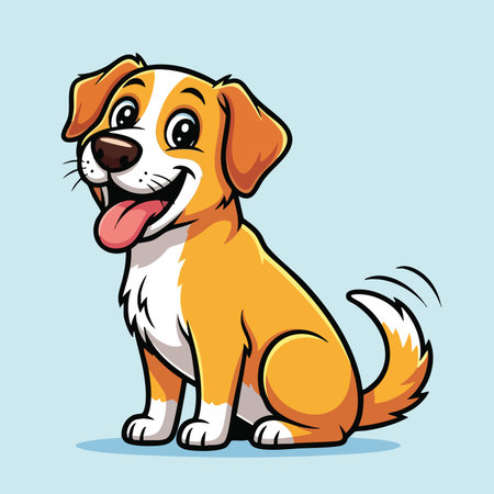 Adorable orange and white dog sitting sweetly. Happy smiling pet illustration. Joyful puppy wagging tail vector art.のイラスト素材