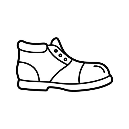 Simple black line art of single shoe showing laces and sole detail, hand drawn style footwear for outdoor activity and equipment icons, minimalist shoe sketch on whiteのイラスト素材