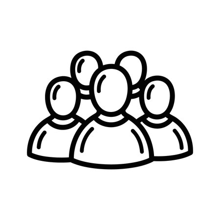 Minimalist black line group of people icon, collective human figures illustration, teamwork and community symbol, professional network representation, simple team avatarのイラスト素材