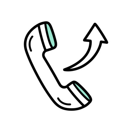 Retro handset symbol with teal accents and upward arrow, conceptualizing active phone call or forwarding service, hand drawn doodle illustration on white background spaceのイラスト素材