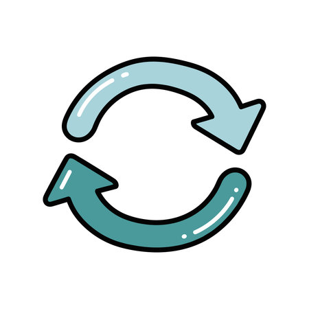 Two arrows depicted in a circular motion, one light blue and one teal, on a white background. icon suggests concepts of refresh, recycle, or repeat.のイラスト素材