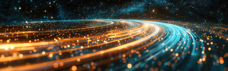 3d render of abstract technology background. Glowing particles with depth of fieldの素材
