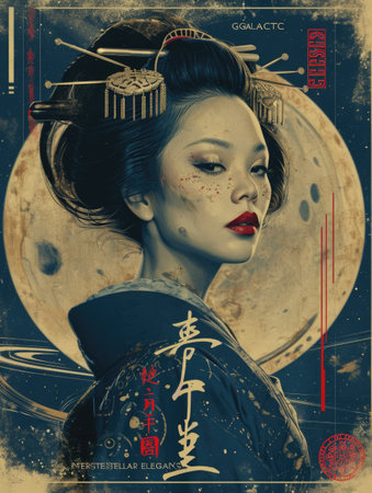 A portrait of a Japanese girl in a traditional kimono.の素材