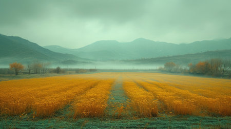Foggy autumn landscape in the mountains. Ukraine, Europe.の素材