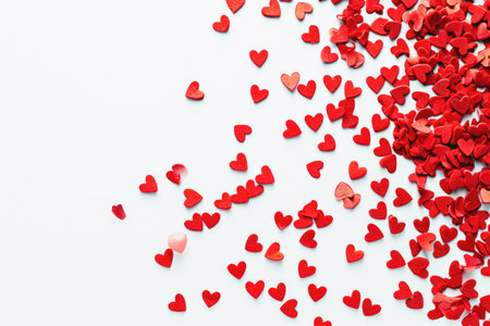 Red hearts confetti on white background. Valentine's day concept.の素材